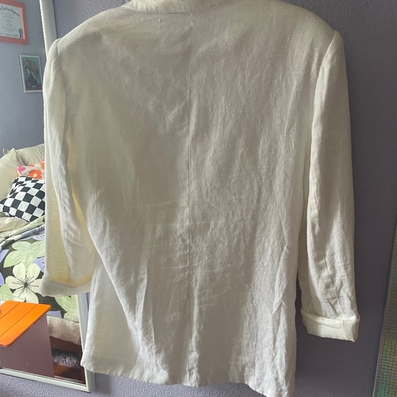 VINTAGE White 100% Linen Adolfo International Blazer, Size 12 - Picture 2 of 3